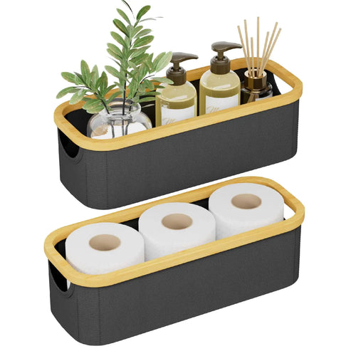2 Pack Bamboo Foldable Toilet Organizer Tray with Handles