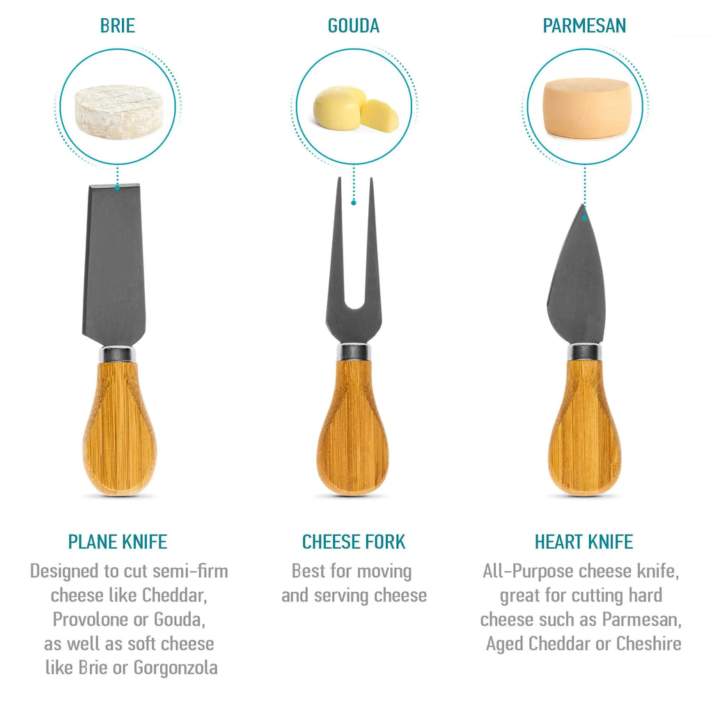Bamboo Cheese Board and Knife Set - 12x8 inch Charcuterie Board