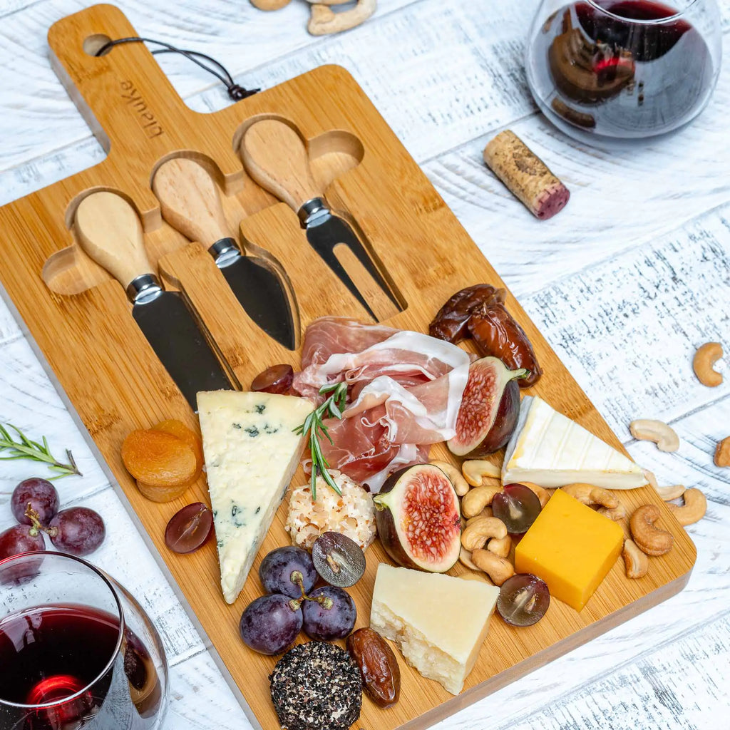 Bamboo Cheese Board and Knife Set - 12x8 inch Charcuterie Board