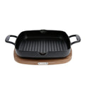 All-Clad Cast Iron Enameled Square Grill with Acacia Trivet 11 Inch Induction Oven Broiler Safe 650F Pots and Pans Cookware Black