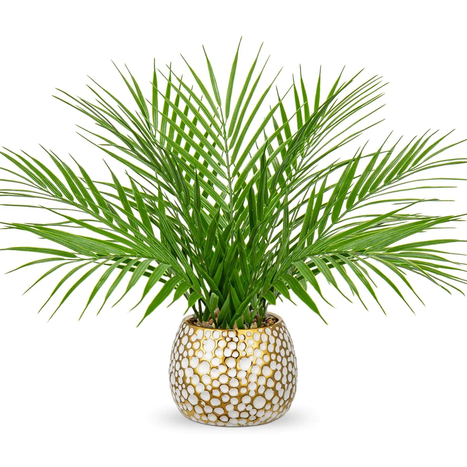 Faux Palm Plant in Gold-White Pot